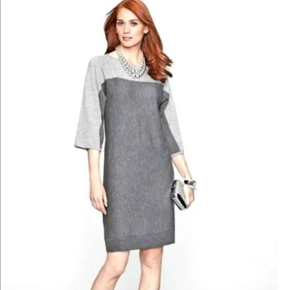 Talbots Grey Colorblock Merino Wool Sweater Dress Size XP/12WP NWT